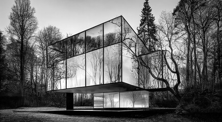 Glashaus im Wald Modernes Architektur Design am Stadtrand - AI Digital - Illustration