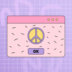 Retrowave PC desktop with message box and popup UI elements. Pacifik Sign. Vector illustration of UI and UX
