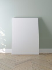 White poster on floor with blank frame mockup for you design
