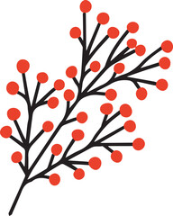 Vector doodle nothern plant with red berries. Hand drawn Christmas witner plant with berries