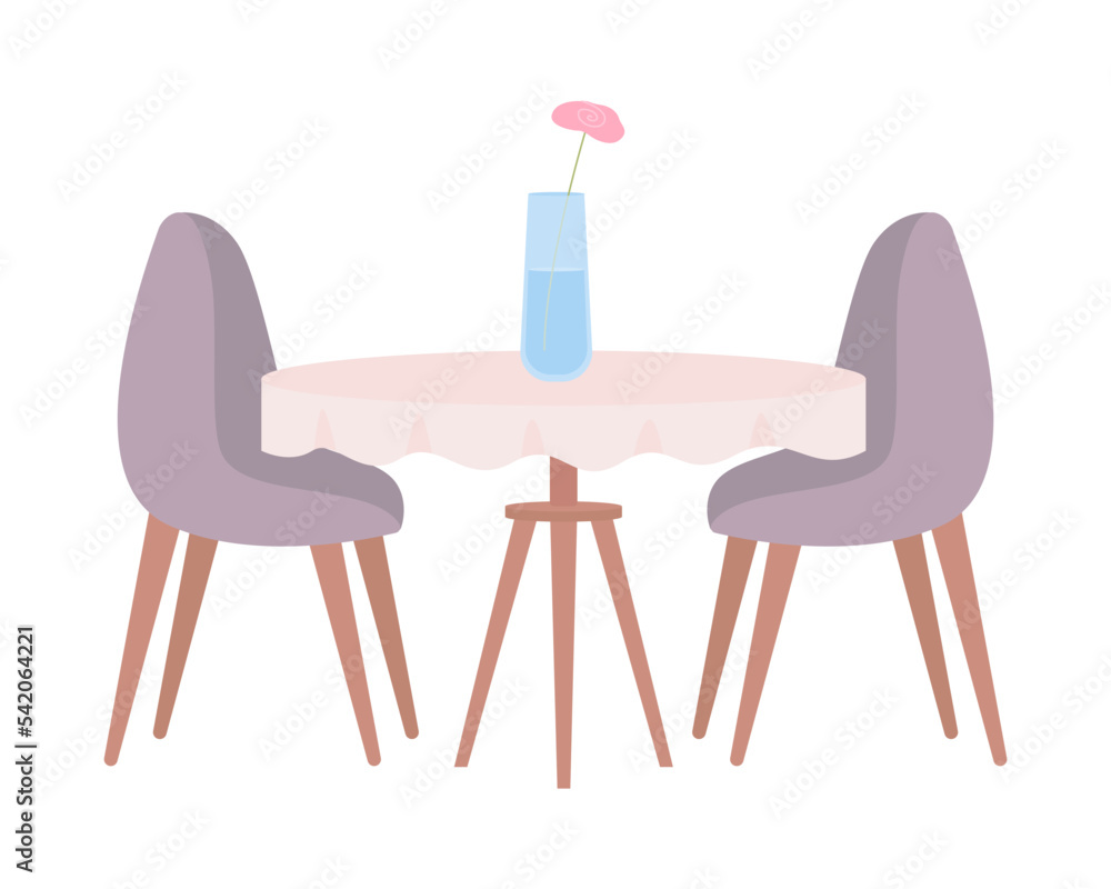 Poster restaurant table and chairs semi flat color vector object. editable element. full sized item on whit