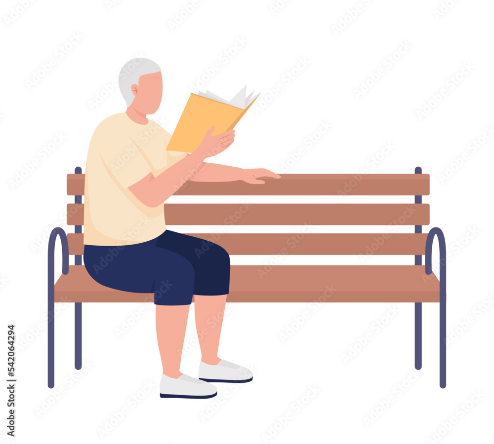 Poster man reading book in park semi flat color vector character. editable figure. full body person on whit