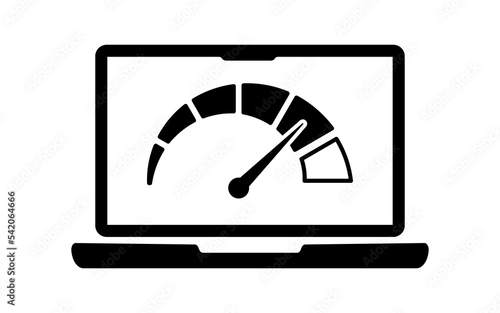 Aufkleber laptop icon with internet connection speed test on the screen. internet download speed test on web p