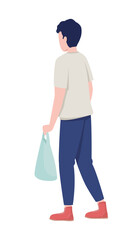 Teenager with grocery bag semi flat color vector character. Editable figure. Full body person on white. Food store shopping simple cartoon style illustration for web graphic design and animation