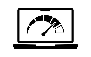 Laptop icon with internet connection speed test on the screen. Internet download speed test on web page. Speed test and network performance information. Signal quality. Vector illustration