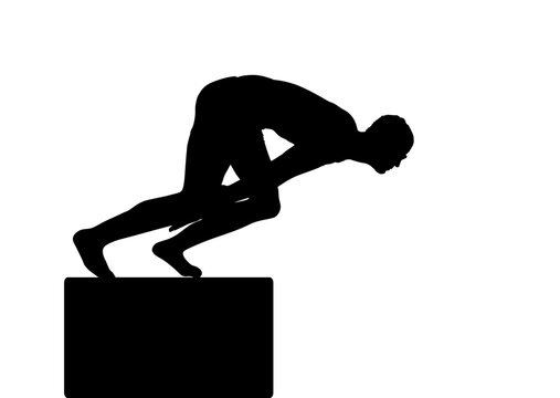 Sport man swimmer jump in water swimming pool vector silhouette illustration isolated on white background. Swimming boy on start race. Athlete figure symbol swim person. Sportsman in competition event