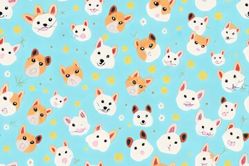Seamless pattern with funny cartoon dogs. Creative texture in Scandinavian style. Great for fabric, textile 2d illustrated Illustration