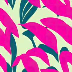 Abstract tropical foliage background in pink rose blush colors. Palm leaves line art seamless pattern. Creative tropics illustration for swimwear design, wallpaper, textile. 2d illustrated art