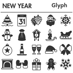Set, New Year icons set - icon, illustration on white background, glyph style