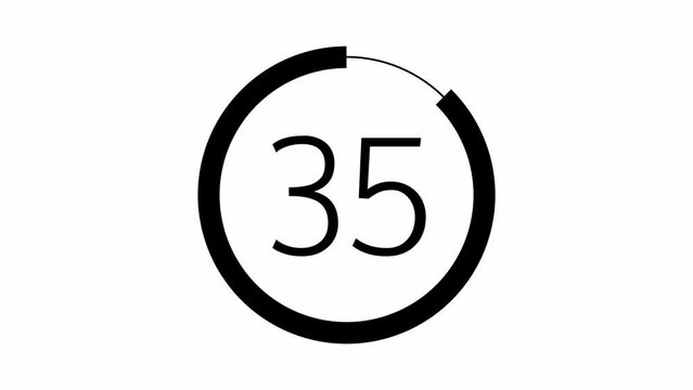 Simple 40 seconds countdown timer with animated indicator. Circle shaped smooth animation. Black colour on white background.