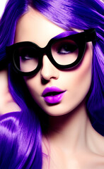 Fototapeta premium Portrait of a beautiful girl with creative makeup and hairstyle. Illustration. Created with the help of artificial intelligence.