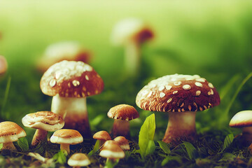 Brown mushrooms with white dots