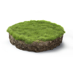 Travel transparent background. 3d illustration with cut of the ground and the beautiful grass and rocks.	 - 542069002