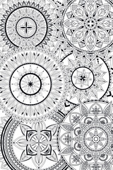 Mandala pattern. Coloring book page. Black and white background. Vector detailed ornament.