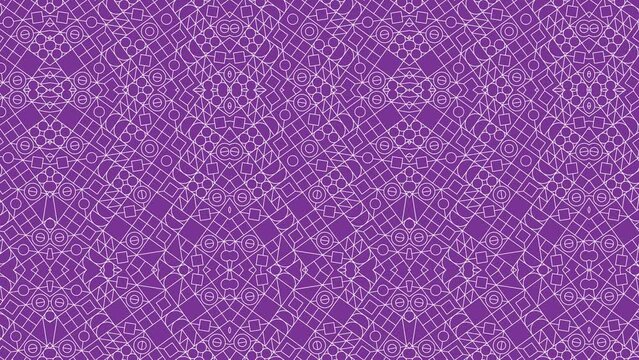 Thin line geometric shapes in retro pattern on a violet background. Simple motion graphic seamless loo1p animation in vintage Bauhaus style