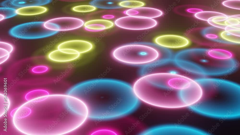 Aufkleber shiny neon circles in abstract pattern on a floor. dynamic multicolor rings with bright neon effect 