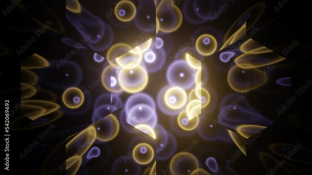Poster shiny neon circles in abstract pattern. dynamic multicolor rings with bright neon effect on a black 