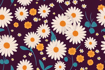 Obraz premium Summer seamless pattern with hearts and daisy on spotted background. Romantic hippie aesthetic print for fabric, paper, T shirt. Doodle 2d illustrated illustration for decor and design.