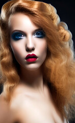 Fototapeta premium Portrait of a girl with creative makeup and hairstyle. Illustration. Generated by Artificial Intelligence.