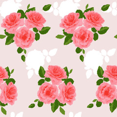 seamless pattern for printing on fabric with bouquets of roses on a light background