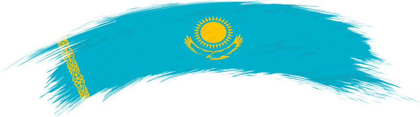 Flag of Kazakhstan in rounded grunge brush stroke.