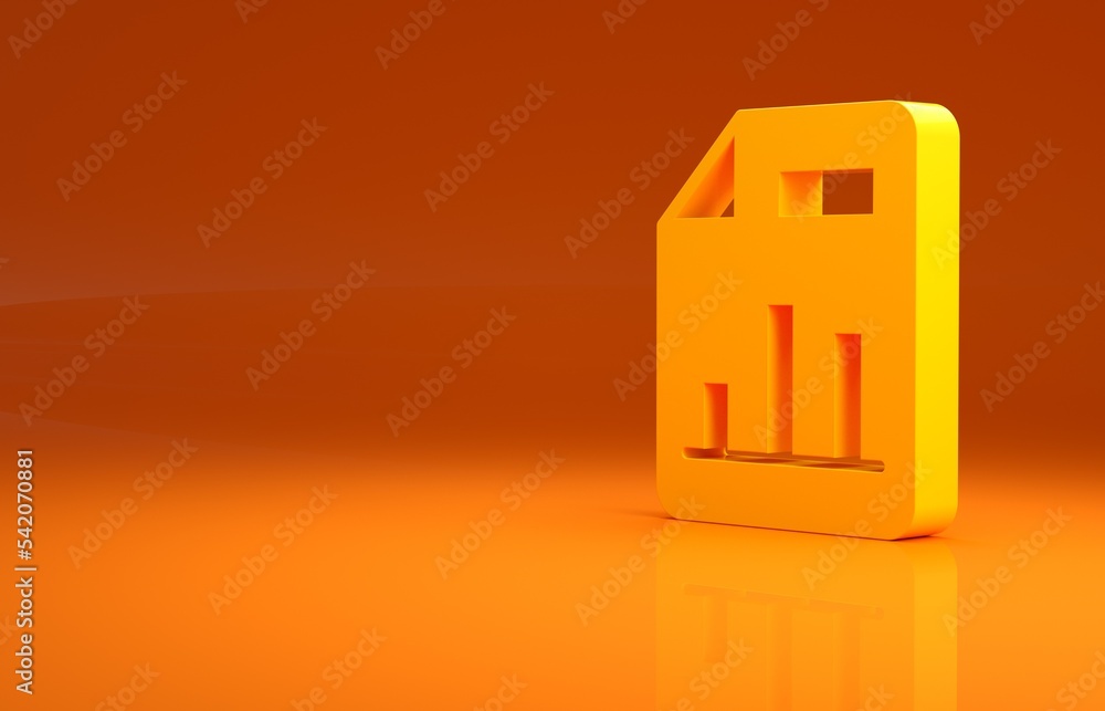 Poster yellow document with graph chart icon isolated on orange background. report text file icon. accounti