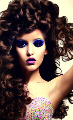 Portrait of a girl with creative makeup and hairstyle.  Illustration. Generated by Artificial Intelligence.