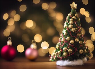 Fototapeta na wymiar Christmas tree decoration, with christmas tree bokeh background