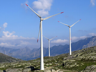 Gotthard wind farm or Windpark St. Gotthard in the alpine mountainous area of the Gotthard Pass...