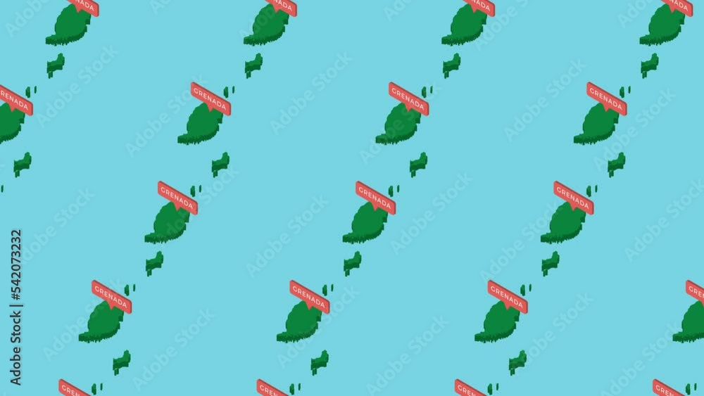 Aufkleber green isometric maps of country grenada with orange pointer on a blue background. seamless loop hori