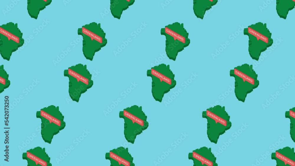 Aufkleber green isometric maps of country greenland with orange pointer on a blue background. seamless loop ho