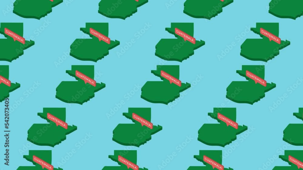 Aufkleber green isometric maps of country guatemala with orange pointer on a blue background. seamless loop ho
