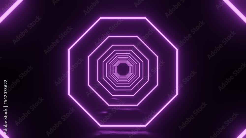 Aufkleber octagonal violet neon glowing abstract futuristic tunnel. seamless loop sci-fi motion graphic. neon 
