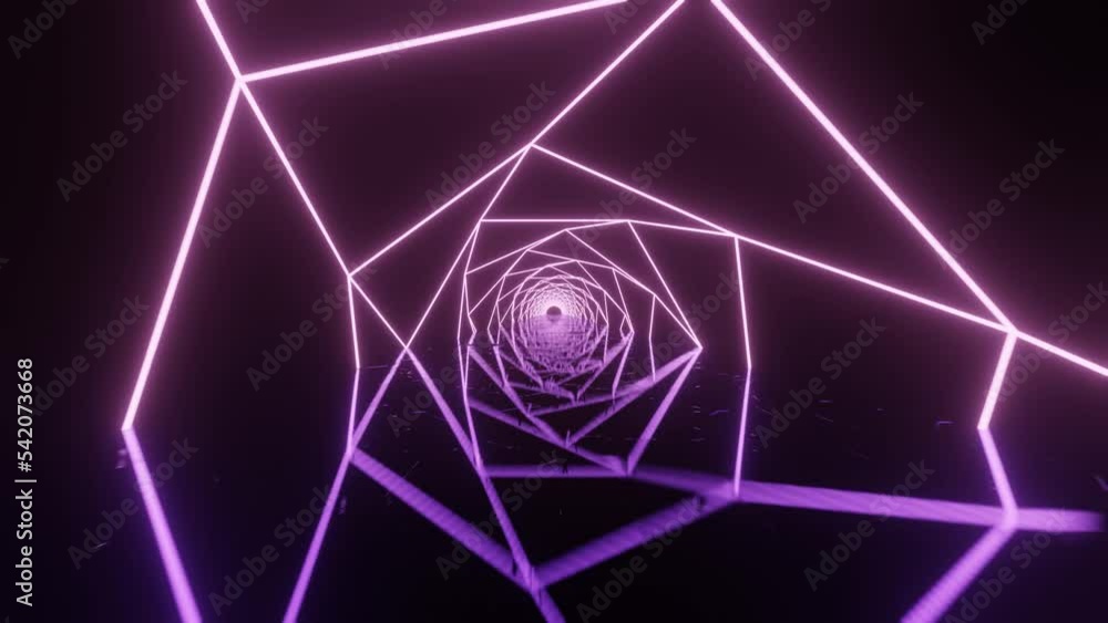 Poster neon glowing lines in hexagonal structure. abstract sci fi geometric background. futuristic corridor