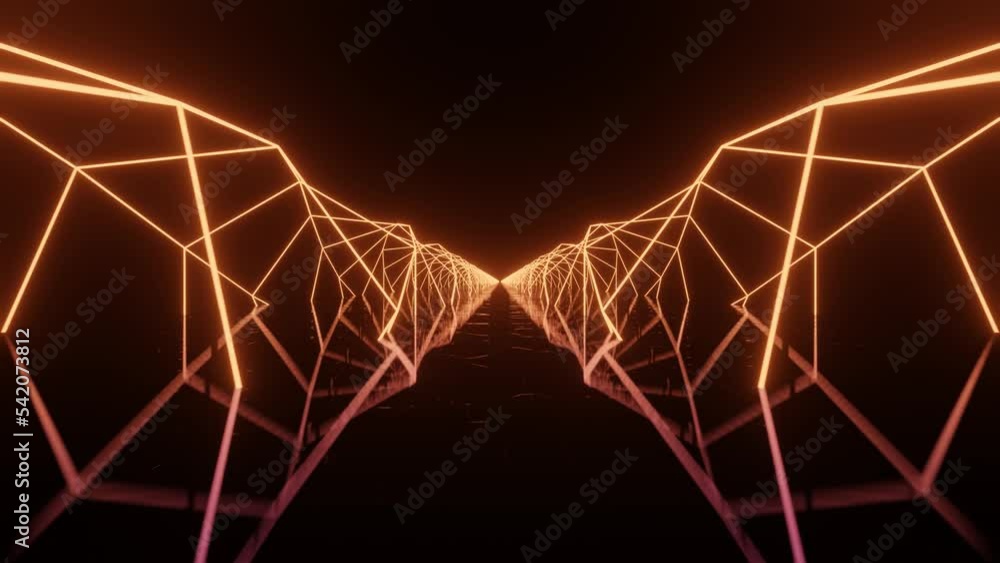 Aufkleber flight between two hexagonal neon tunnels. abstract sci fi geometric background. futuristic corridor