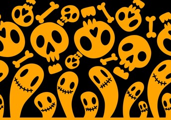 Halloween ghost and skulls seamless cartoon pattern for wrapping paper and kids clothes print and fabrics and linens