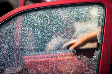 broken car window after the shot explosion
