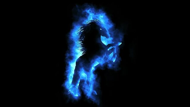 Blue Fire Burning Horse Logo Looping Animation Graphic Element