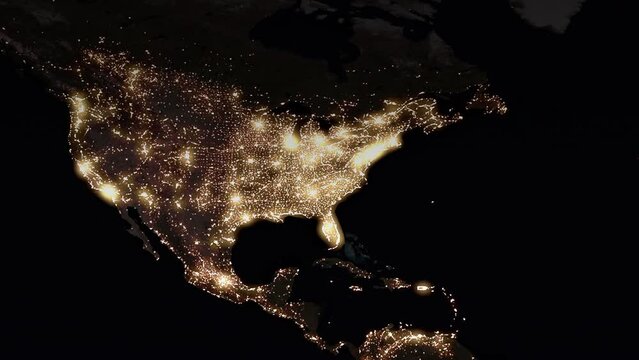 Power outage in USA. A map of the night lights going dark in North America.