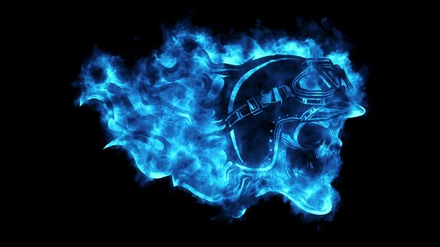 Blue Fire Burning Skull Logo Looping Animation Graphic Element