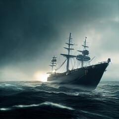 Fototapeta premium The warship is wrecked. 3D illustration
