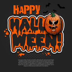 Logo Happy Halloween. Football ball as pumpkin
