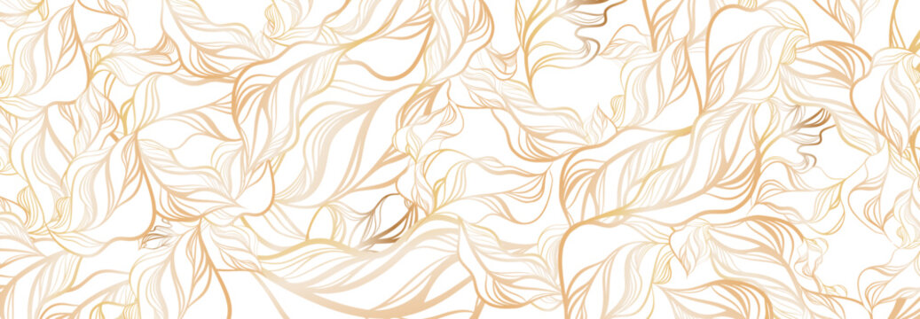 seamless pattern with waves, background with golden leaves
