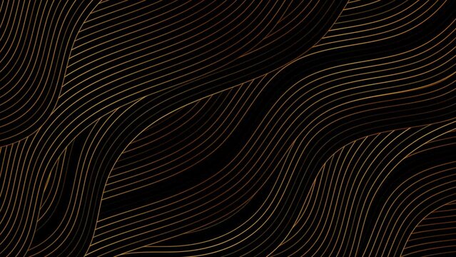Black abstract background with golden wavy pattern. Seamless looping art deco ornament motion design. Video animation Ultra HD 4K 3840x2160