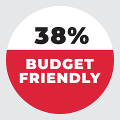 38% Budget Friendly vector sign. Warning red tag banner 