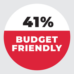 41% Budget Friendly vector sign. Warning red tag banner 