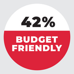 42% Budget Friendly vector sign. Warning red tag banner 