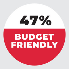 47% Budget Friendly vector sign. Warning red tag banner 