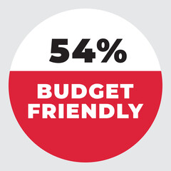 54% Budget Friendly vector sign. Warning red tag banner 