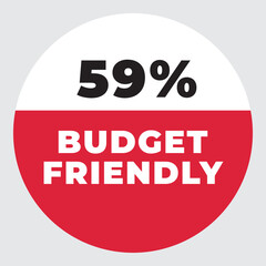 59% Budget Friendly vector sign. Warning red tag banner 